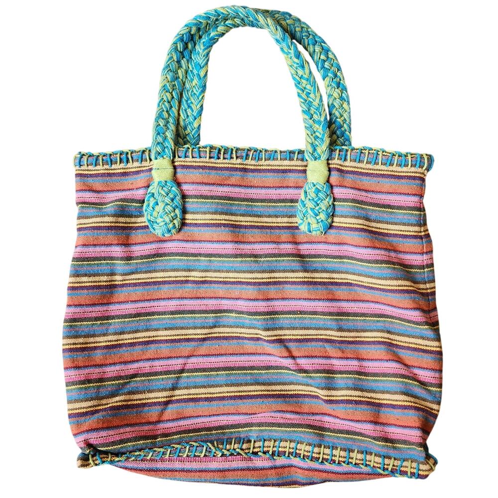 Limited Edition Fabric & Yarn Large Hobo Bag Braided Straps Striped Shoulder Bag